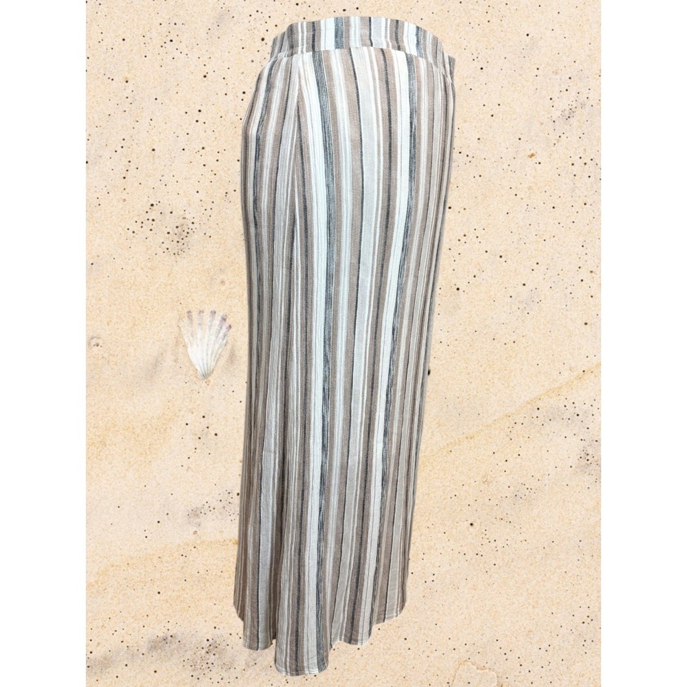 Women's XXL Rayon Gauze Maxi Skirt Lined Neutral Vertical Stripes Coastal Summer - Picture 3 of 9